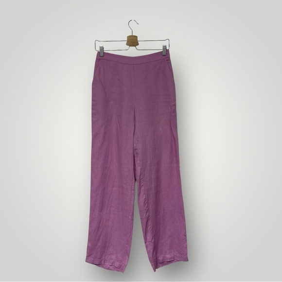 NA-KD Romee Strijd 100% Linen Straight Linen Trousers Lilac Pink Sz Small - Picture 2 of 16